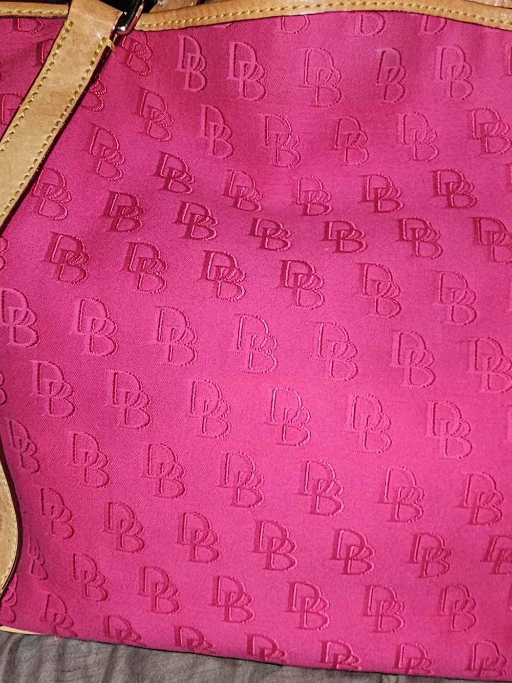 Dooney & Bourke Hot Pink Jacquard Tote with Tan Trim - Picture 4 of 6